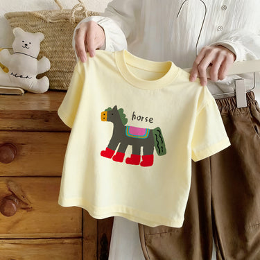 Kids' Short Sleeve T-Shirt, Pure Cotton Cartoon Print, Summer Clothing for Boys