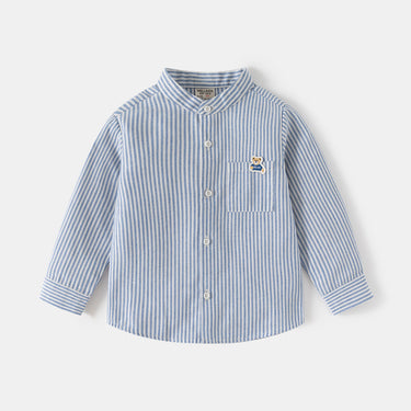 Cotton Stand Collar White Long Sleeve Shirt for Boys Kids Children's Clothing Top