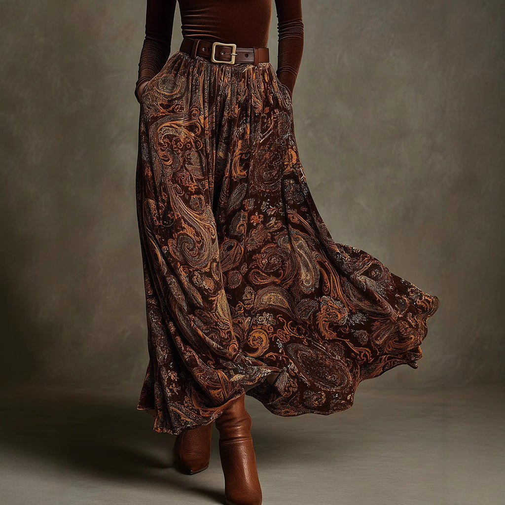 Slim fit printed long skirt set with belt