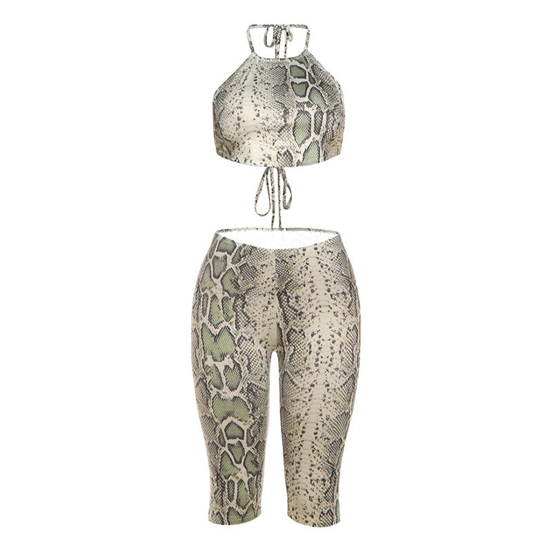 Digital Print Sexy Tie-up Strapless Crop Top &amp; High-waisted Pants Set