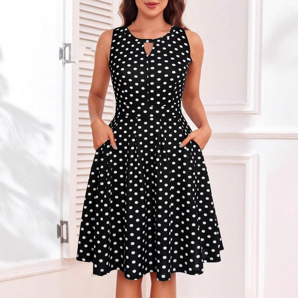 New Floral Print Keyhole Neckline Dress with Hidden Back Zipper, Beach Vacation Style Dress