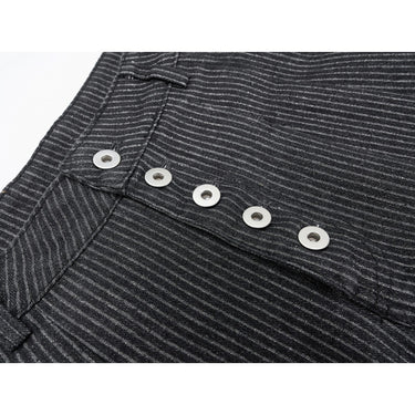 Preppy Style Striped Multi-Button Design Loose Wide-Leg Pants