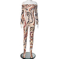 Printed one shoulder strapless long sleeved slim fit pants jumpsuit