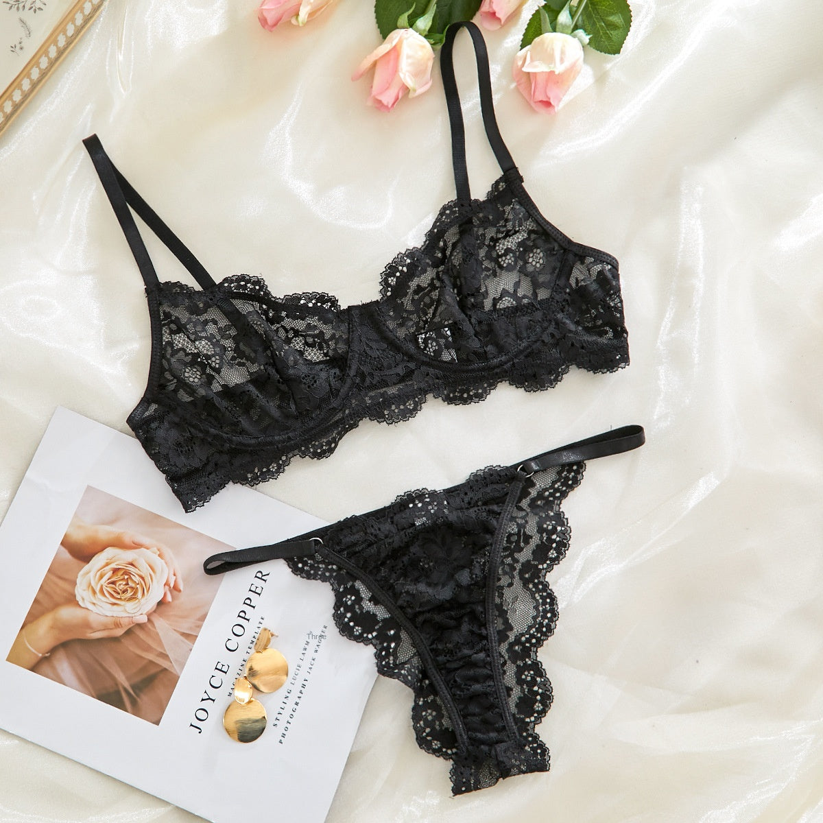 Lace Trim Sheer Lingerie Set for Women