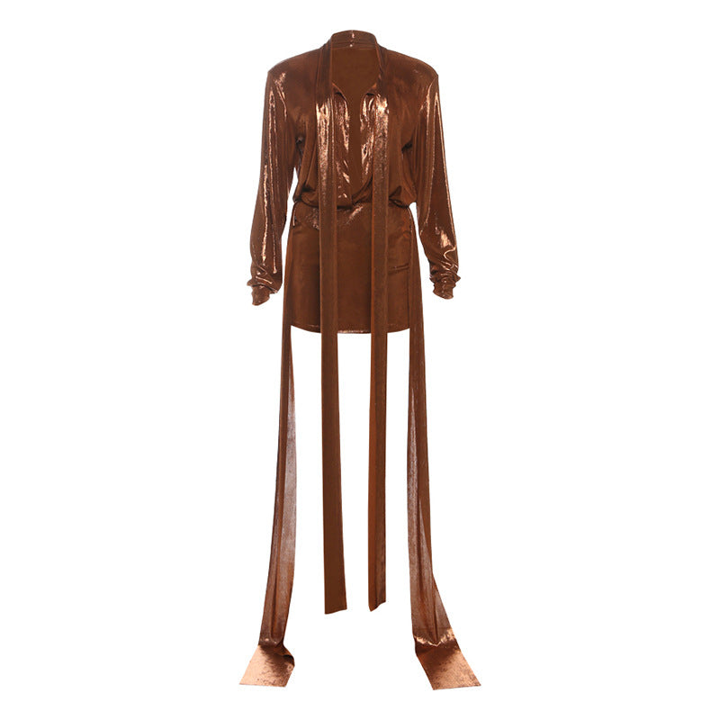 Style Solid Color Ribbed Spliced Low-Cut Sexy Top and Bodycon Skirt Set