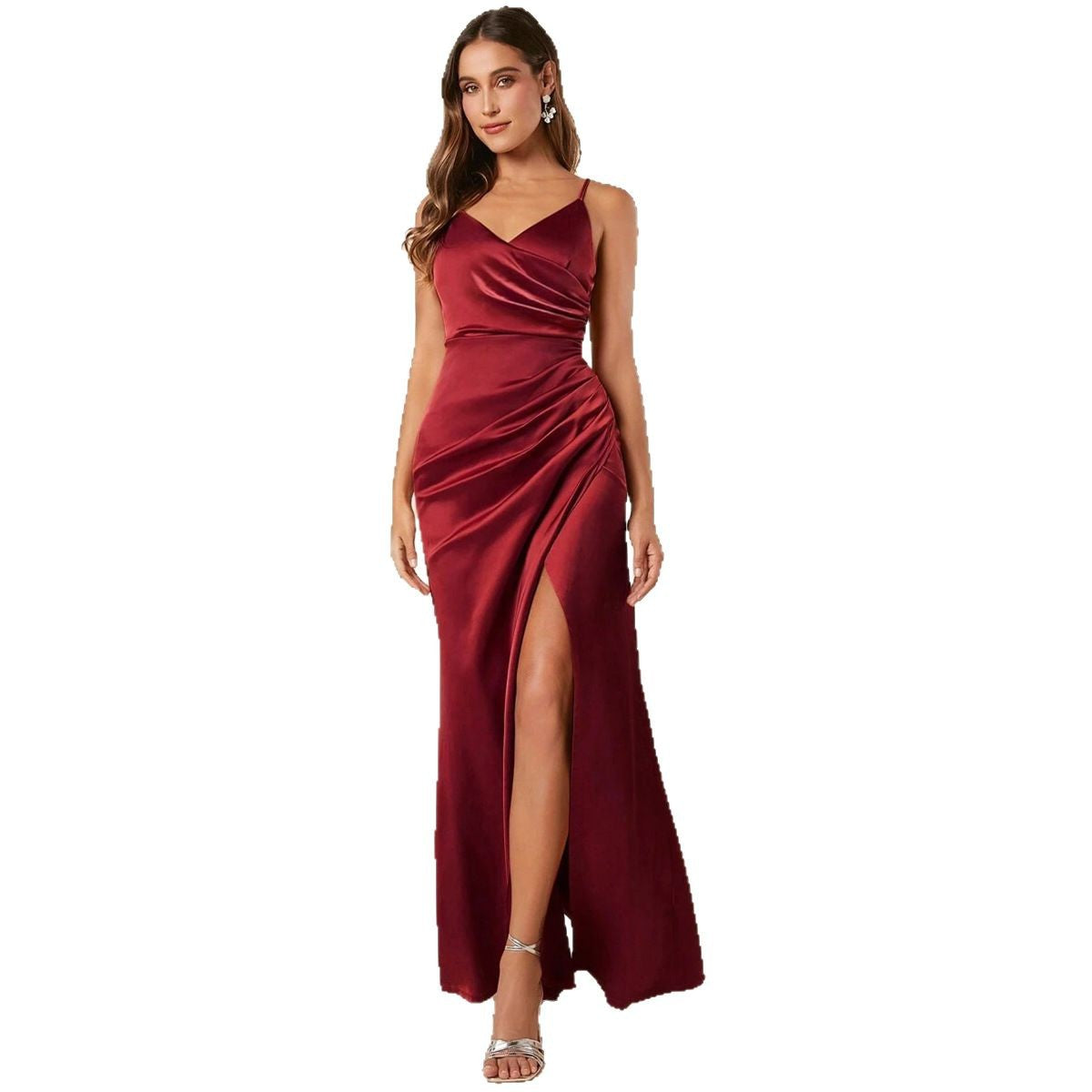 V-neck pleated camisole dress