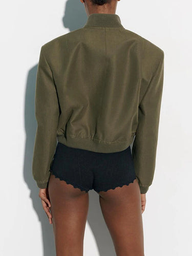 Women's Jackets Stand Collar Long Sleeves Single Breasted Pockets Short Female Coat Autumn