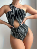 Hollow out one shoulder one-piece swimsuit