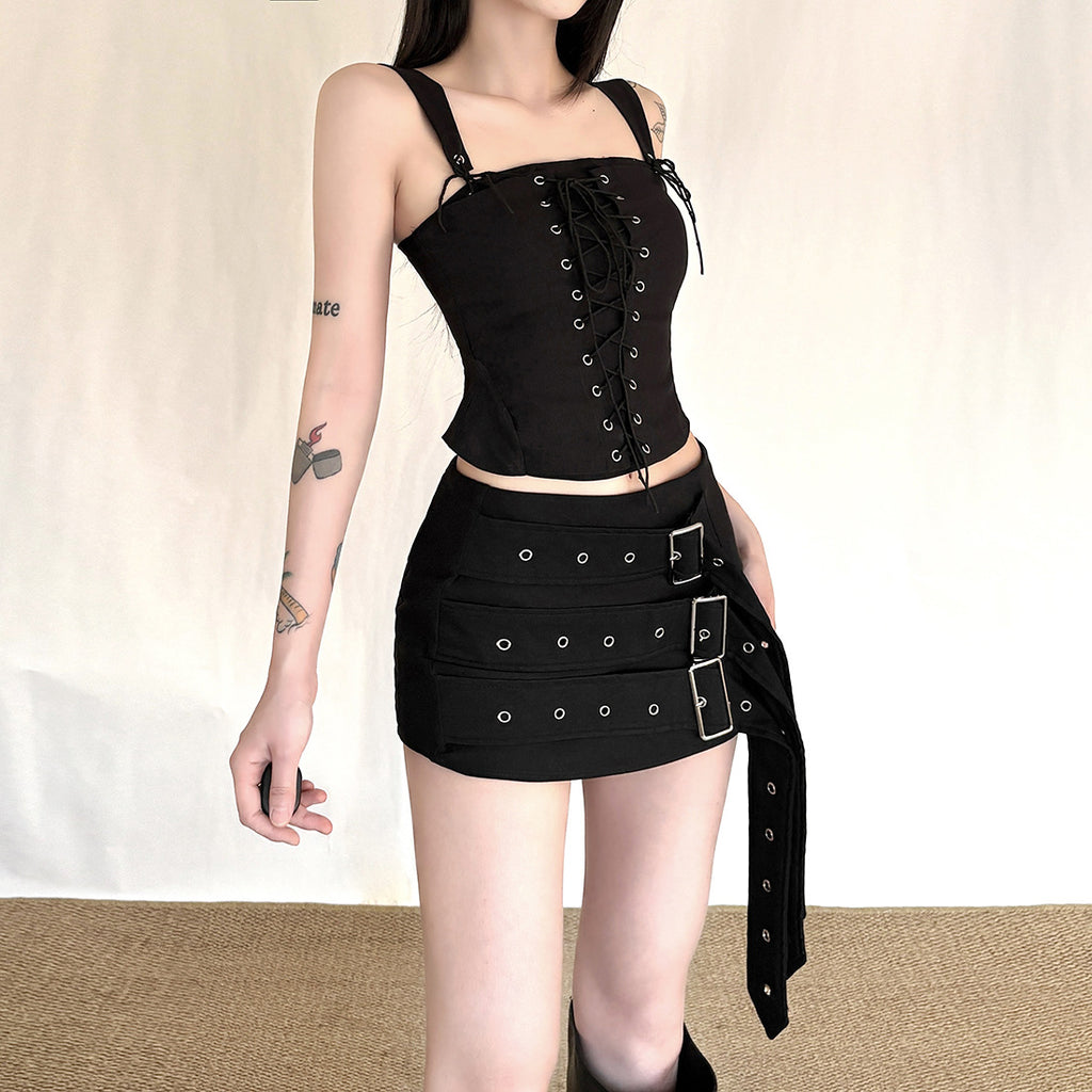 Solid Color Strapless Fitted Crop Top with Metal Rivets for Women