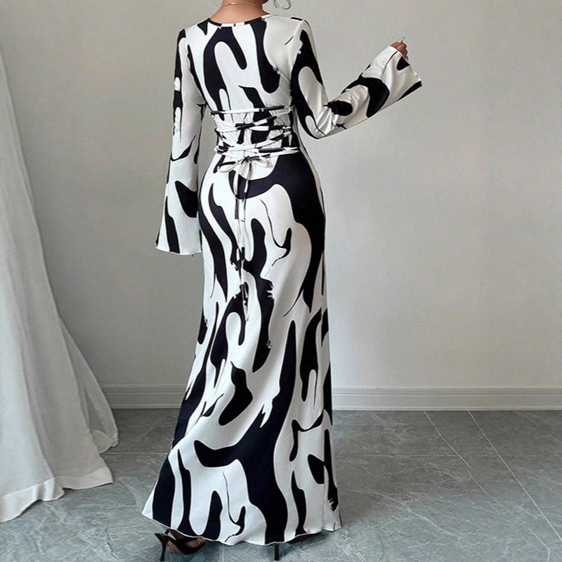 Style Zebra Print Sleeveless High Waist Belted Fitted Dress