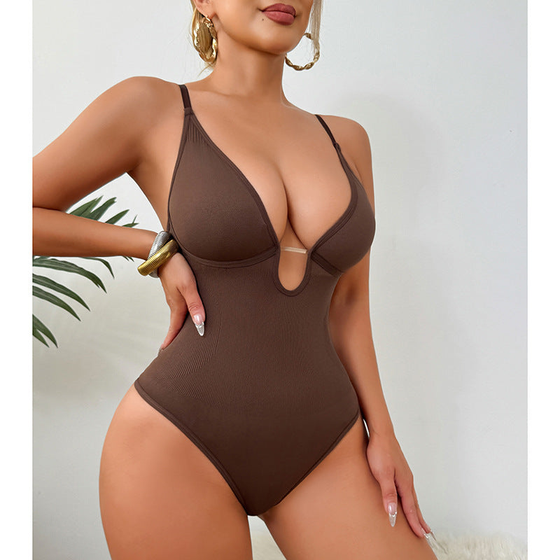 Fashion Style  Pattern Style  Neckline Fit Type  Type of Clothing Style Solid Color Deep V-Neck  Fitted  Bodysuit with Thong