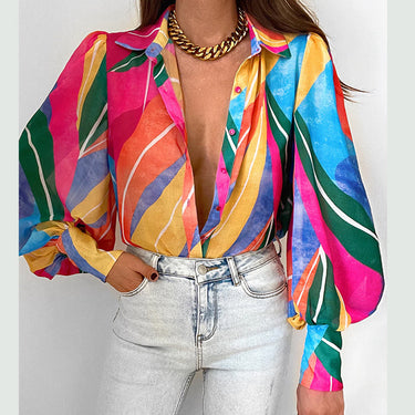 Autumn New Temperament Casual Printing Long Sleeve Loose Women's Shirt