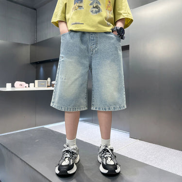 Casual Cool Cartoon Denim Shorts for Boys Lightweight Mid-Length Pants Trendy Kids