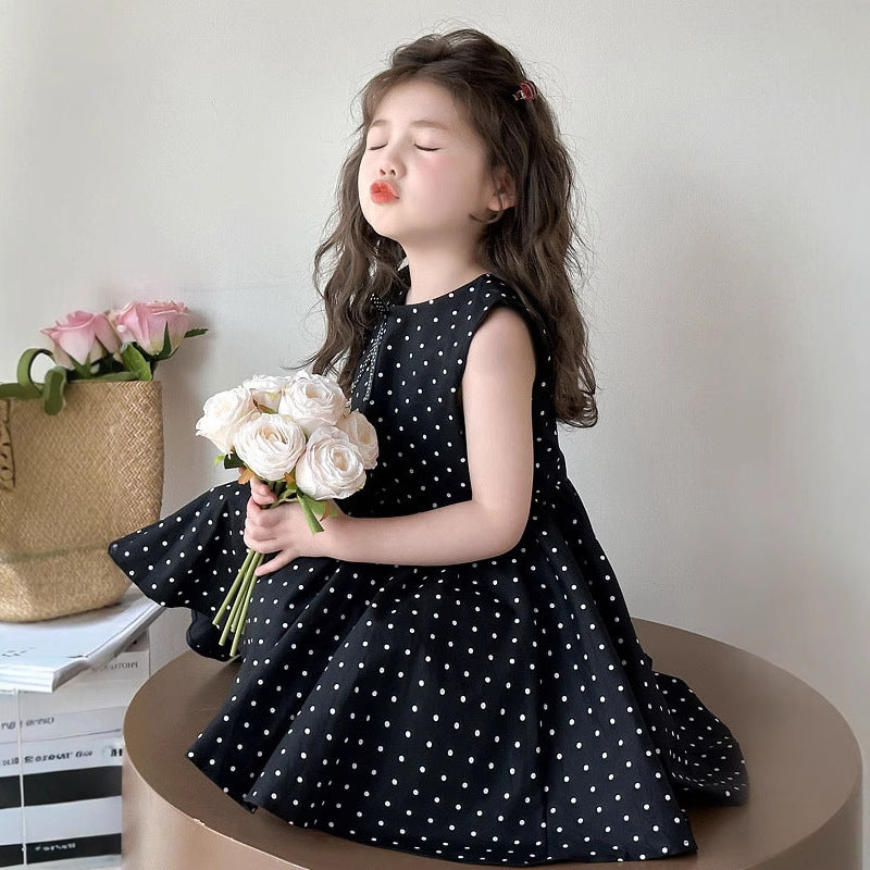 Cute Polka Dot Sleeveless Dress for Girls, Summer Fashion Princess Dress, Kids Clothing