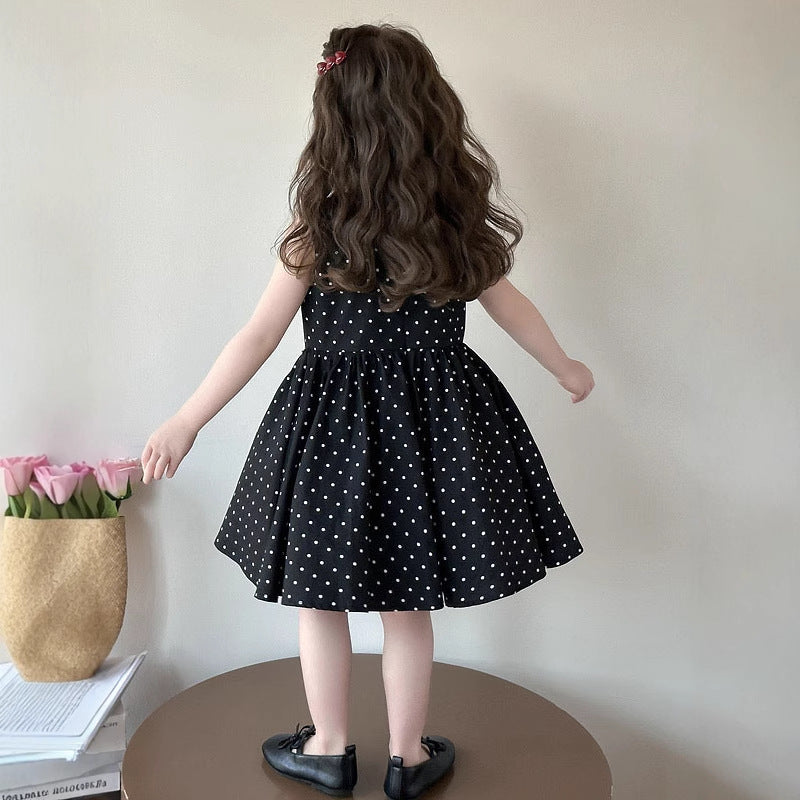 Cute Polka Dot Sleeveless Dress for Girls, Summer Fashion Princess Dress, Kids Clothing