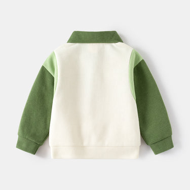 Children's Kids Boy's Turn-down Collar Embroidered Letter Jacket Baby Sleeve Patchwork Sweatshirt