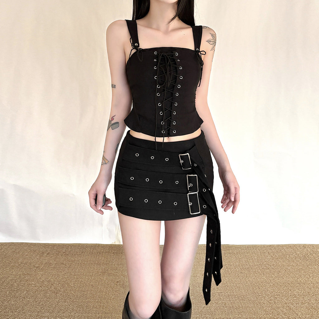 Solid Color Strapless Fitted Crop Top with Metal Rivets for Women