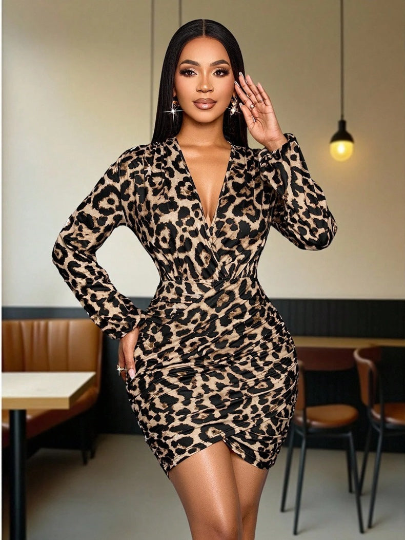 Leopard print long sleeved dress