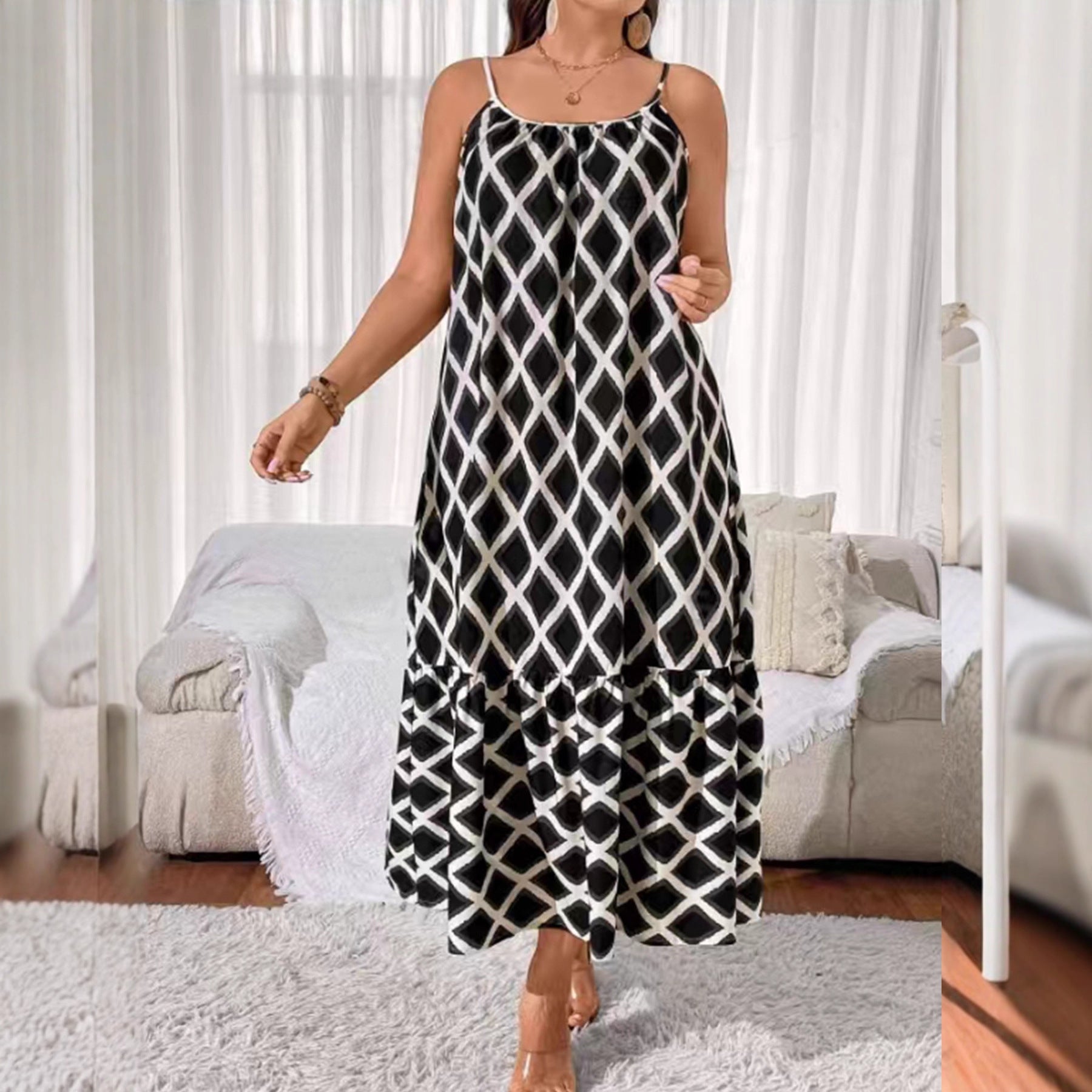 Diamond patterned camisole long skirt