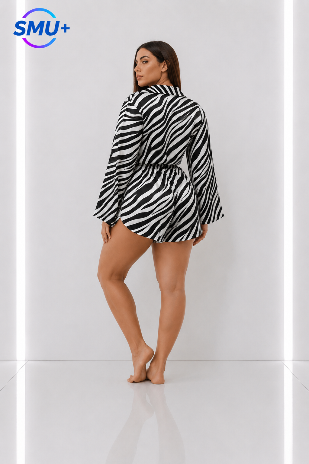Stripe Short Sleeve Long Sleeve Split Shorts Two-Piece Set Cool Touch Ice Silk Women's Loungewear