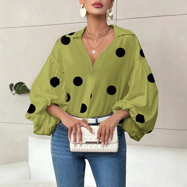 Polka Dot Half-Open Neck Loose Bubble Sleeve Long Sleeve Top