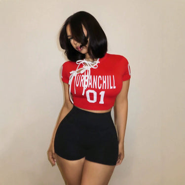 Strap contrasting short T-shirt