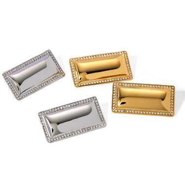 Stainless steel inlaid diamond smooth rectangular earrings, stainless steel personalized jewelry