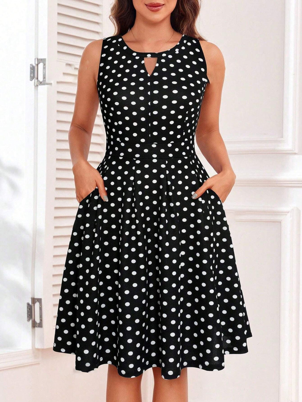 New Floral Print Keyhole Neckline Dress with Hidden Back Zipper, Beach Vacation Style Dress