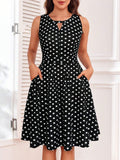 New Floral Print Keyhole Neckline Dress with Hidden Back Zipper, Beach Vacation Style Dress