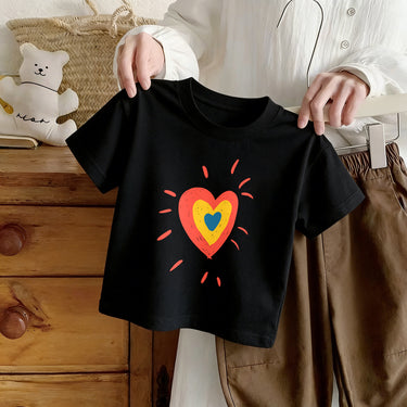 Summer New Children's Short Sleeve T-Shirt for Boys and Girls, Pure Cotton Kids Round Neck Cartoon Print