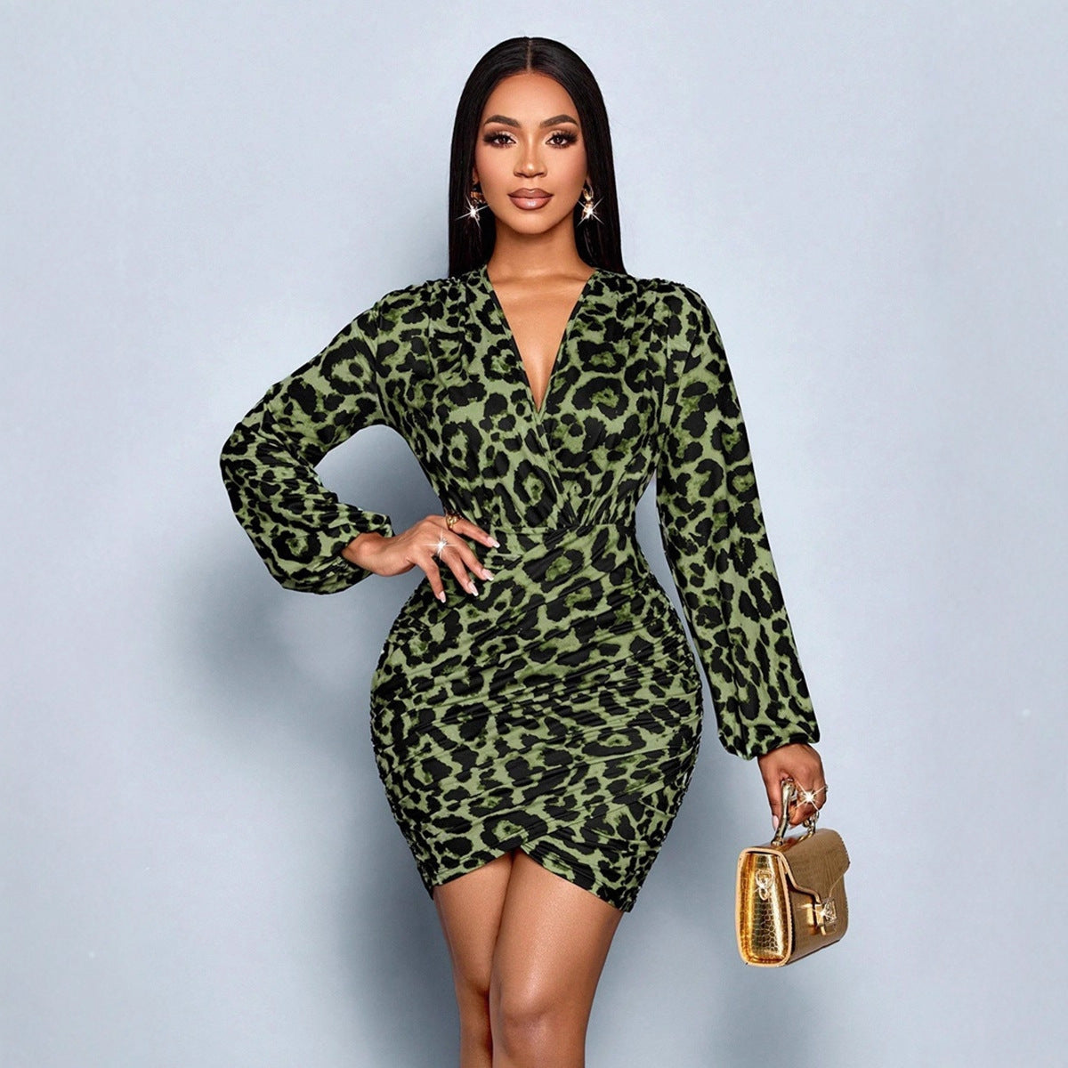 Leopard print long sleeved dress