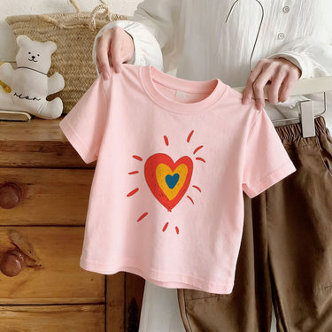 Summer New Children's Short Sleeve T-Shirt for Boys and Girls, Pure Cotton Kids Round Neck Cartoon Print