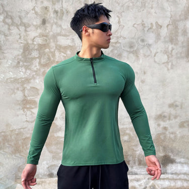 Spring and Autumn Outdoor Quick-Dry Half-Zip Long Sleeve T-Shirt for Men, Casual Hooded Running Fitness Training Sport Top