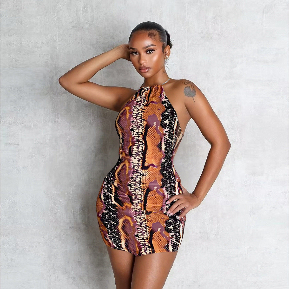 Metal Decorative Printed Dress for Women