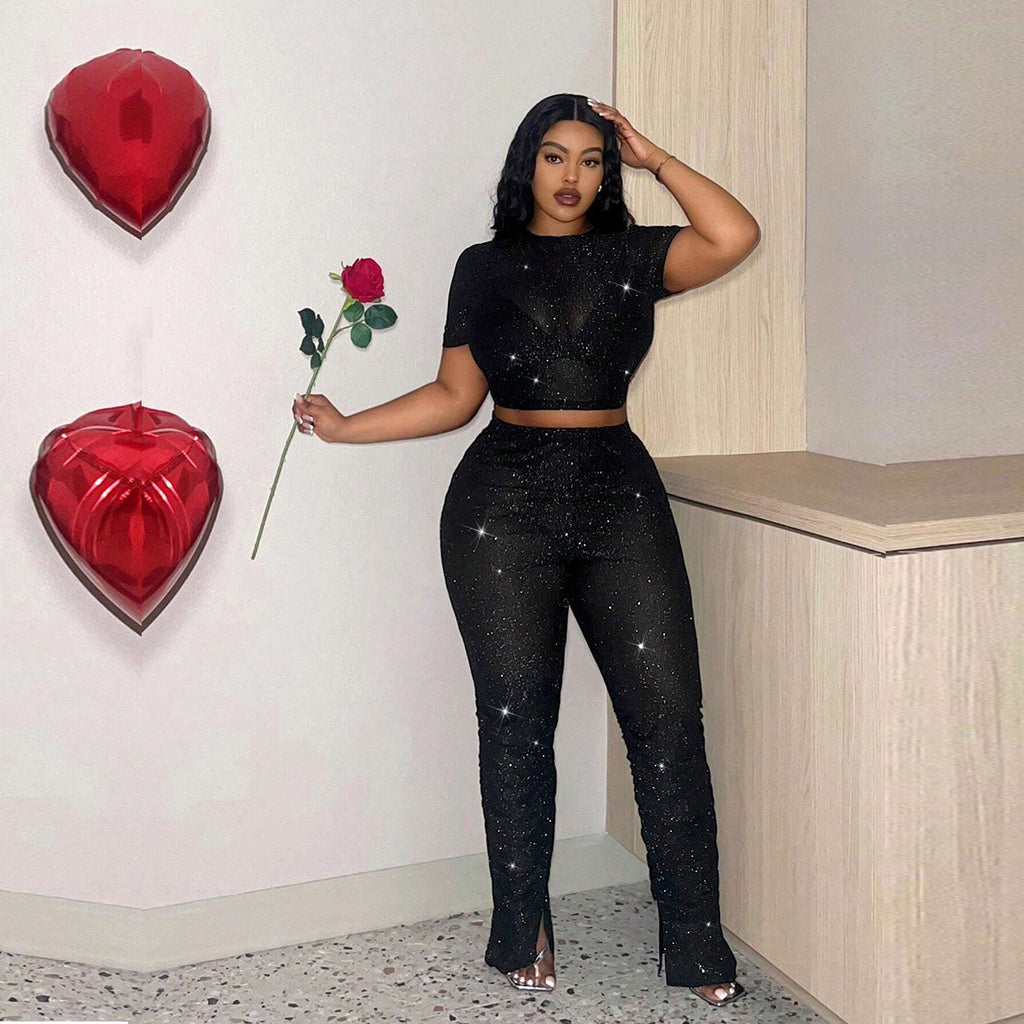 Slim fit navel exposed mesh pleated suit for women smu plus