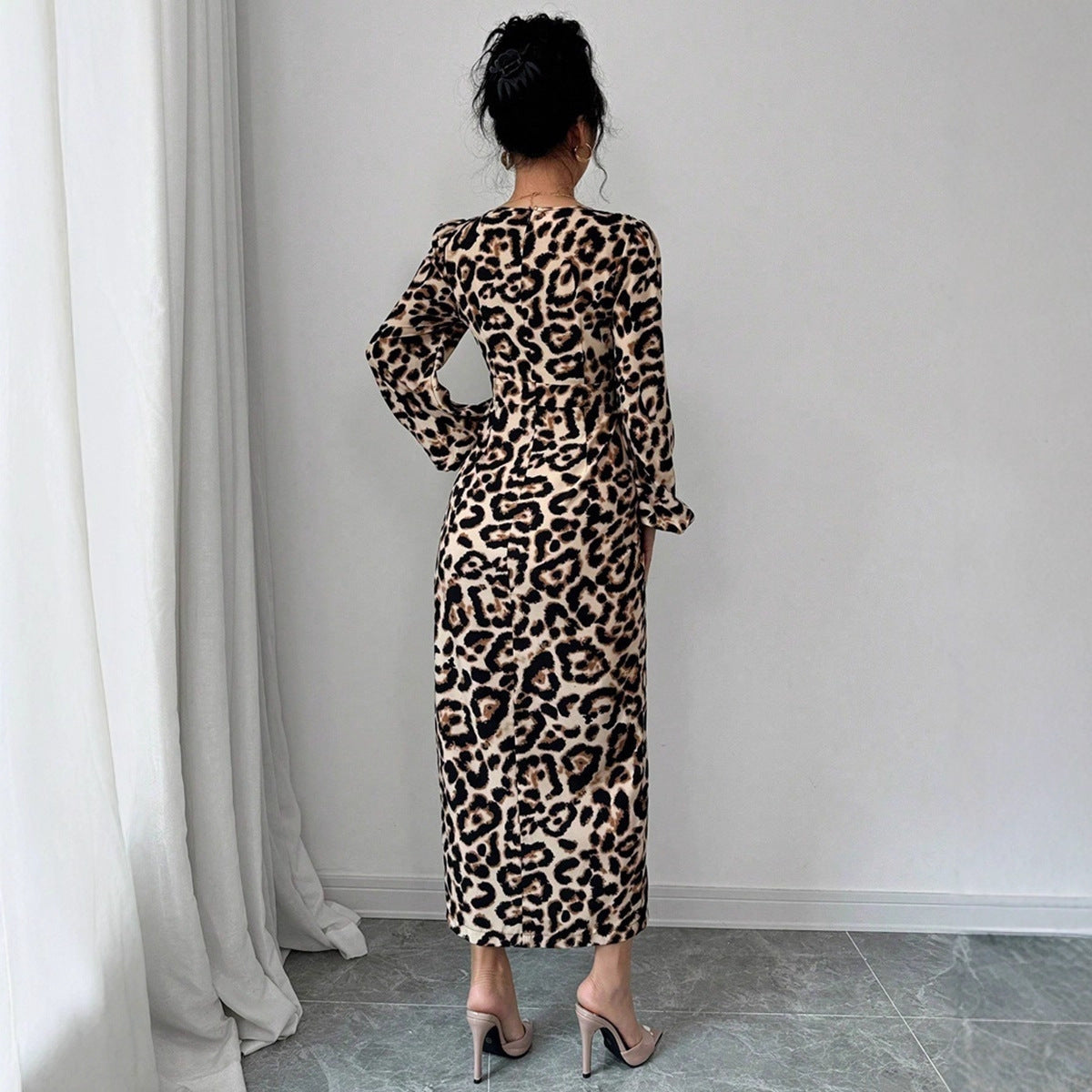 Leopard print long sleeved dress