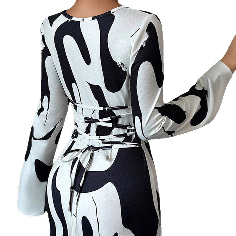 Style Zebra Print Sleeveless High Waist Belted Fitted Dress