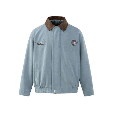 Letter Embroidery  Color Block  Flip Collar  Casual Corduroy Jacket for Men