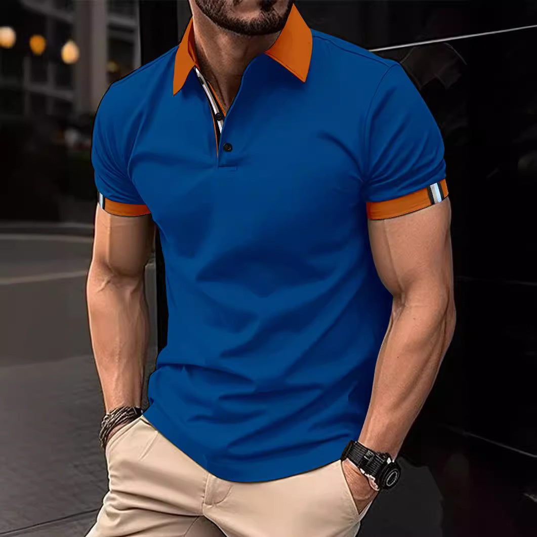 Button polo shirt solid color short sleeved lapel T-shirt casual top