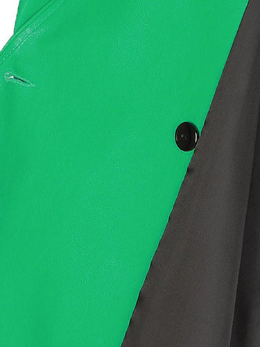 Lautaro Spring Green Pu Leather Jackets for Women with Puff Long Sleeve Belt Runway Stylish Luxury Designer Clothes