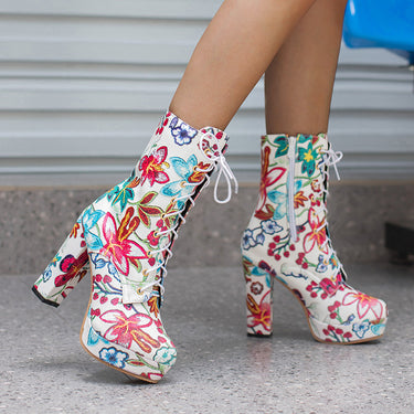 32-48 Size Bohemian Lace Up Platform Super High Heel Ladies Short Boots