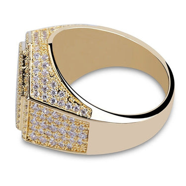 Hip Hop Fashion Rings Copper Gold Silver Color Iced Out Bling Micro Pave Cubic Zircon Geometry Ring Charms For Men gift