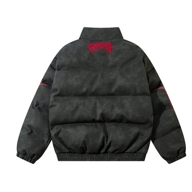 Leather jacket flame embroidered cotton jacket for men