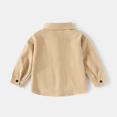 Long Sleeve Shirt Boy Turn-down Collar Solid Color Embroidered Shirt Baby Kids Clothing Wholesale