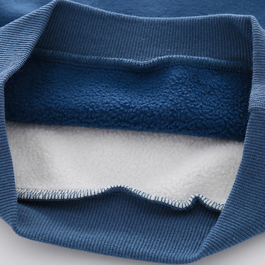 Blue and Gray Color-blocked Kids' Fleece Hoodie Long Sleeve Children's Cotton Fleece Pullover Sweatshirt