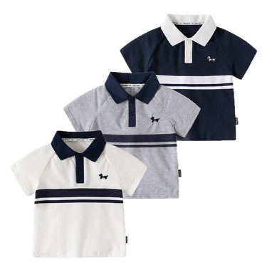 Children's Polo Shirt for Boys, Short Sleeve, Striped Design, Casual Summer Wear, Kids Size