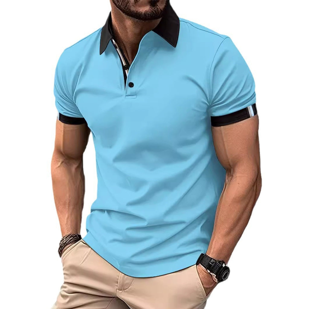 Button polo shirt solid color short sleeved lapel T-shirt casual top
