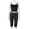 Sexy Lace Sheer Strap Top amp High-Waisted Casual Pants Two-Piece Set