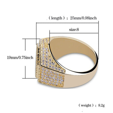 Hip Hop Fashion Rings Copper Gold Silver Color Iced Out Bling Micro Pave Cubic Zircon Geometry Ring Charms For Men gift