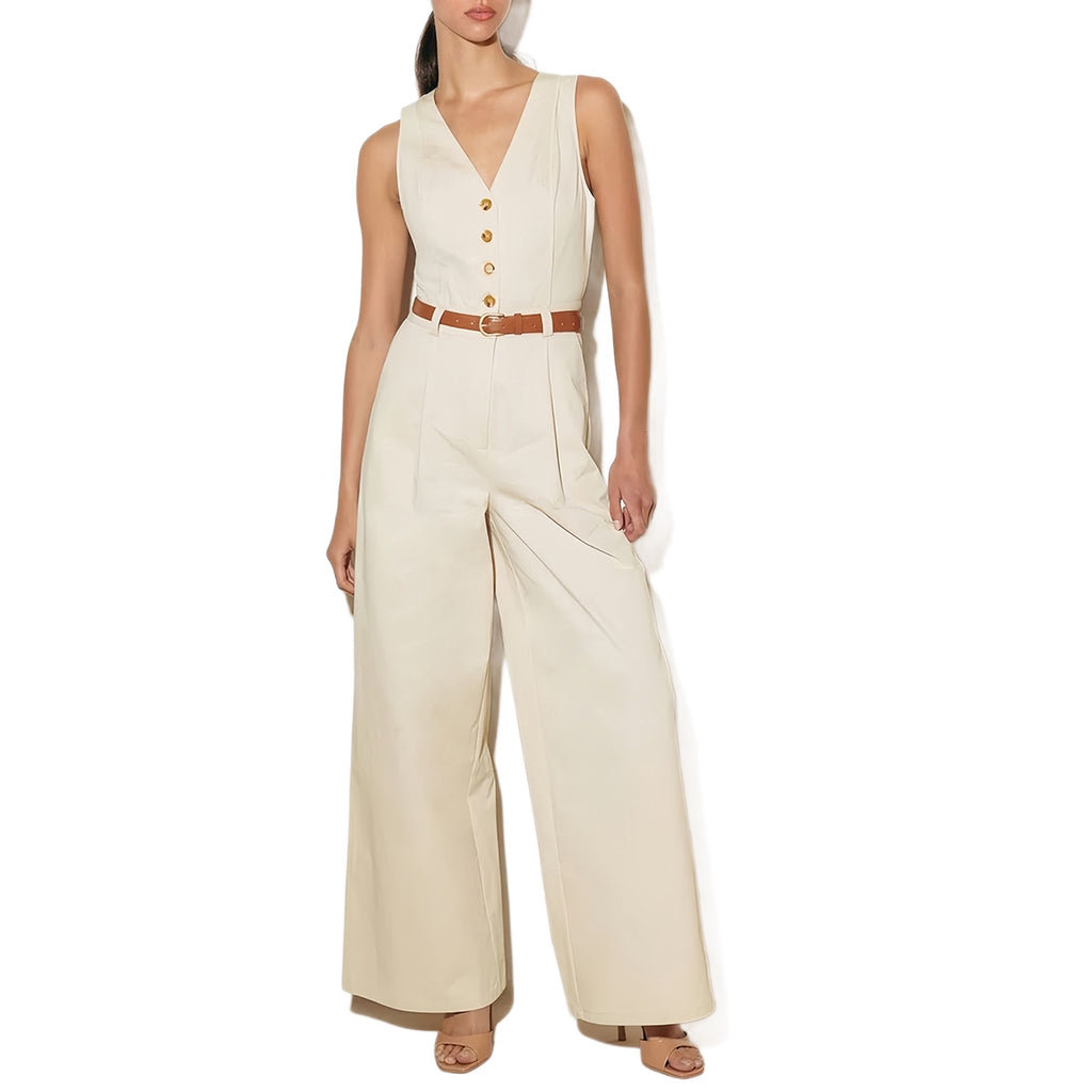 V-Neck Sleeveless High-Waisted Wide-Leg Jumpsuit Fashion Chic Office Wear Women's Clothing